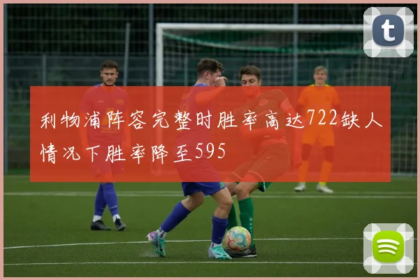 利物浦阵容完整时胜率高达722缺人情况下胜率降至595
